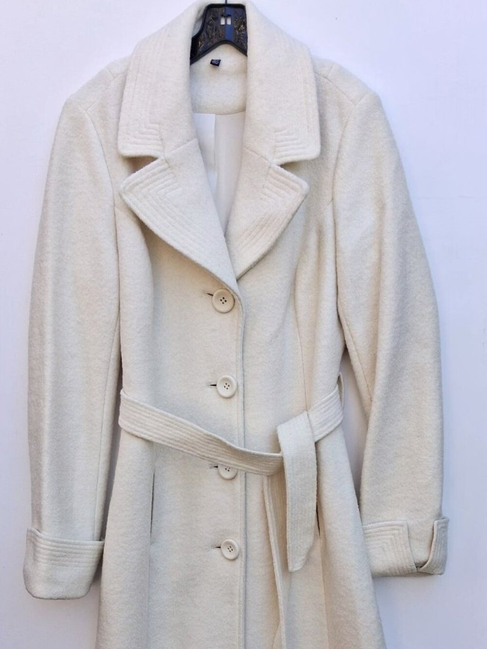 LE CHATEAU longline single-breasted belted wool pea coat AS IS, off-white (s. M)